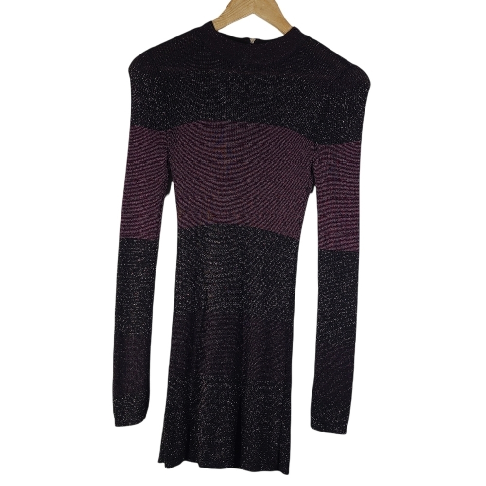 White‎ House Black Market Semi Sheer Zip Color Block Shimmer Dress Shiny Sz XS